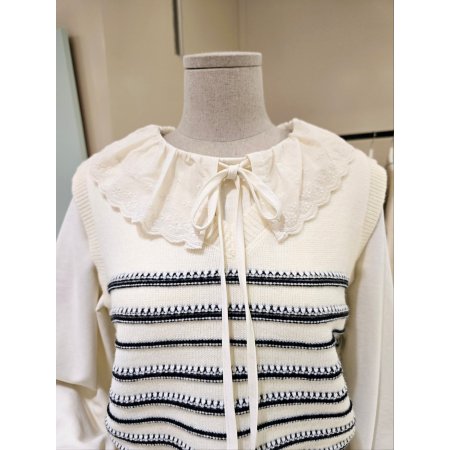 니트 조끼 세트 펀칭 블라우스