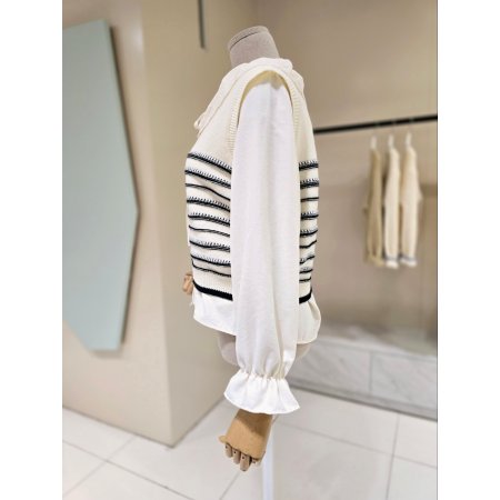 니트 조끼 세트 펀칭 블라우스