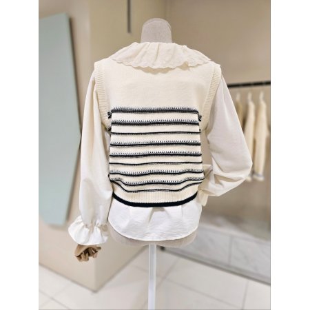 니트 조끼 세트 펀칭 블라우스