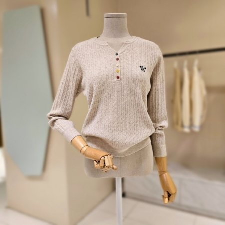 칼라단추 반오픈 꽈배기 니트