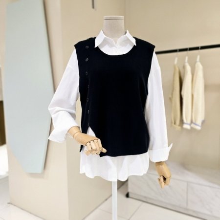 단추조끼 세트 셔츠 블라우스