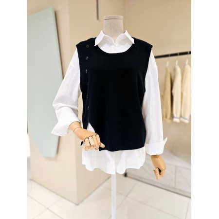 단추조끼 세트 셔츠 블라우스