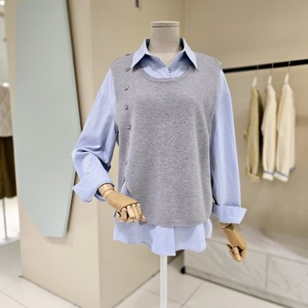 니트조끼 세트 카라 셔츠블라우스