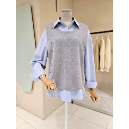 니트조끼 세트 카라 셔츠블라우스