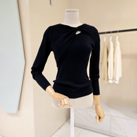 어깨리본 오프숄더 니트티셔츠