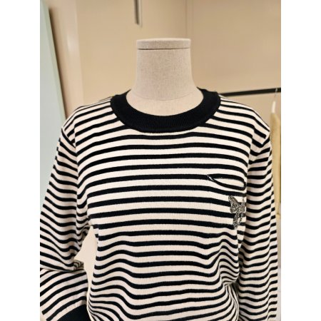 리본 단가라 니트티셔츠