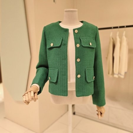 노카라 금장단추 트위드자켓