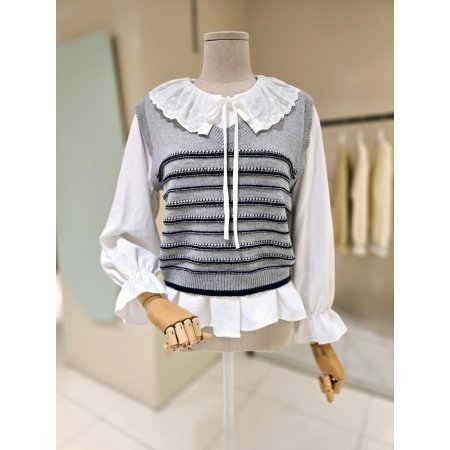 니트조끼 세트 프릴 블라우스