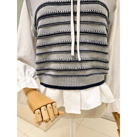 니트조끼 세트 프릴 블라우스