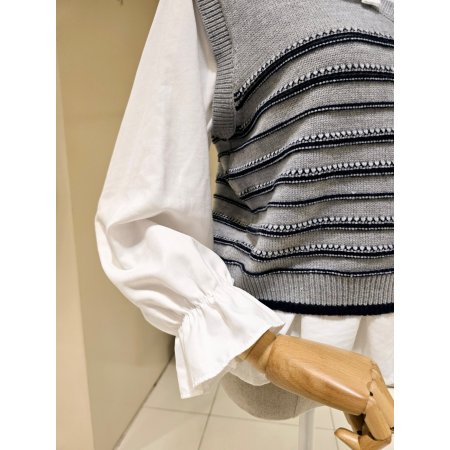 니트조끼 세트 프릴 블라우스