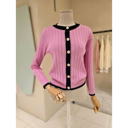 라인배색 펀칭 니트가디건