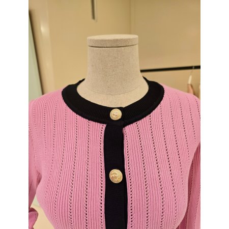 라인배색 펀칭 니트가디건