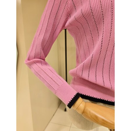 라인배색 펀칭 니트가디건