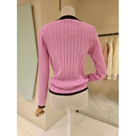 라인배색 펀칭 니트가디건