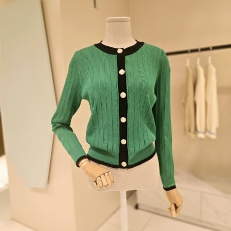 라운드 라인배색 니트가디건