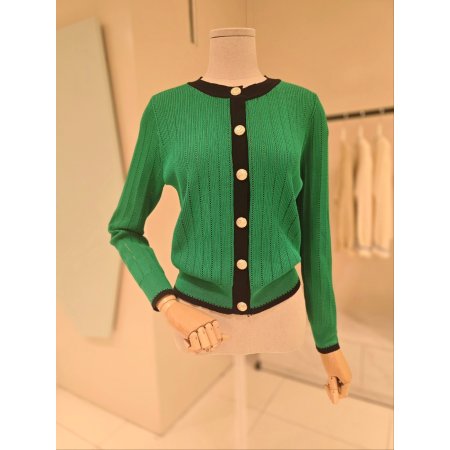 라운드 라인배색 니트가디건