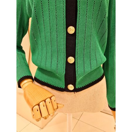 라운드 라인배색 니트가디건