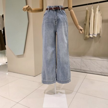 벨트 세트 와이드 데님 팬츠