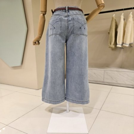 벨트 세트 와이드 데님 팬츠