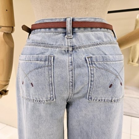 벨트 세트 와이드 데님 팬츠