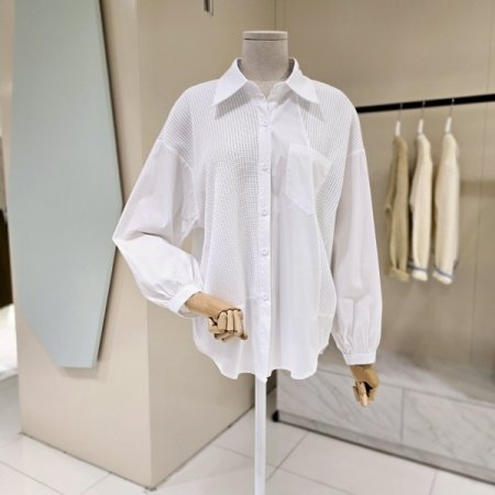 니트 배색 카라 셔츠블라우스