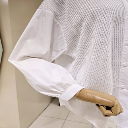 니트 배색 카라 셔츠블라우스