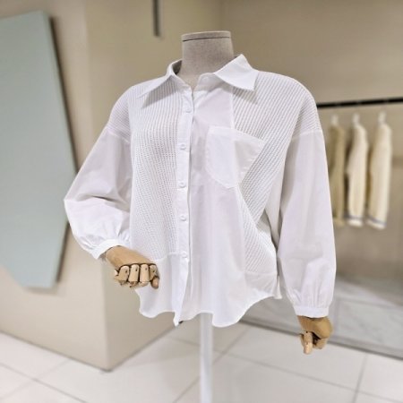 니트 배색 카라 셔츠블라우스