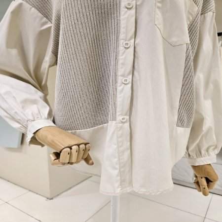 언발 니트 배색 셔츠블라우스