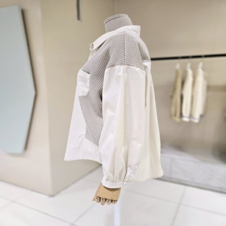 언발 니트 배색 셔츠블라우스