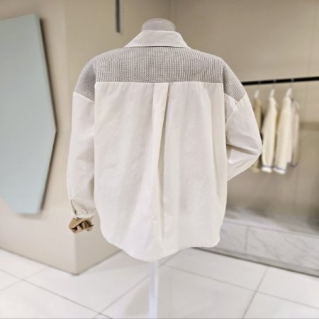 언발 니트 배색 셔츠블라우스