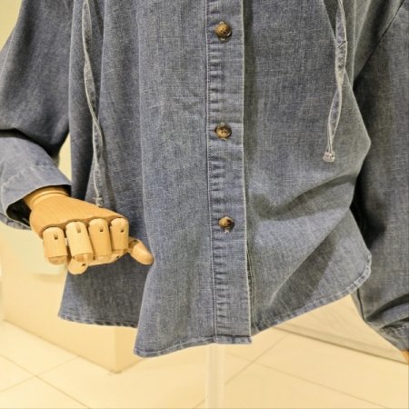 자수 후드 데님 블라우스