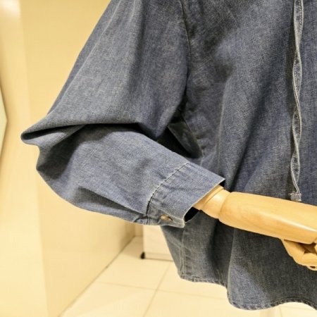 자수 후드 데님 블라우스