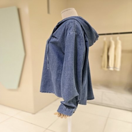 자수 후드 데님 블라우스