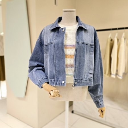 카라 크롭 집업 데님자켓