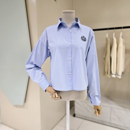 자수 코튼 크롭 셔츠