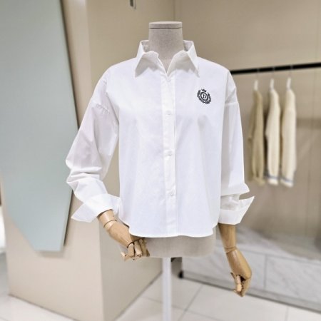 심플 자수 크롭 코튼셔츠