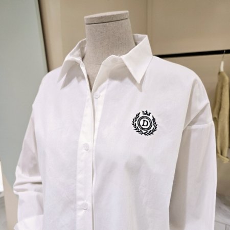 심플 자수 크롭 코튼셔츠