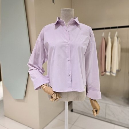 심플 자수 크롭 코튼셔츠