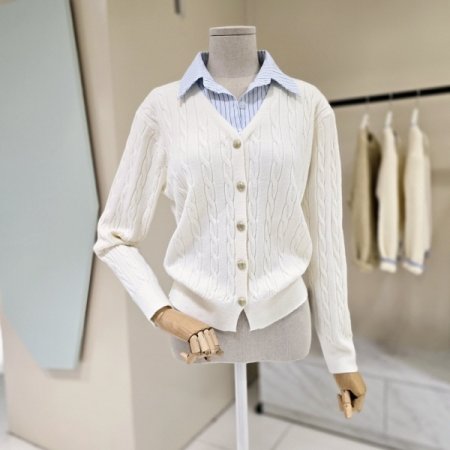 셔츠배색 꽈배기 니트가디건