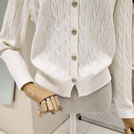 셔츠배색 꽈배기 니트가디건