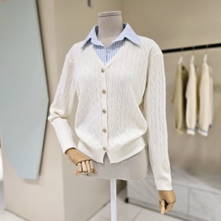 셔츠배색 꽈배기 니트가디건