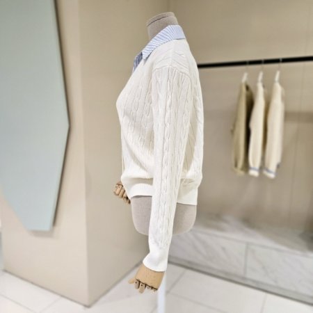 셔츠배색 꽈배기 니트가디건