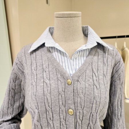 꽈배기 단가라 셔츠배색 니트가디건