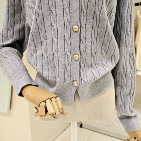 꽈배기 단가라 셔츠배색 니트가디건