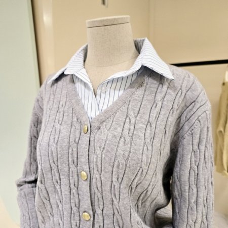 꽈배기 단가라 셔츠배색 니트가디건