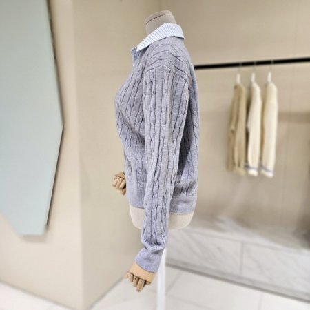 꽈배기 단가라 셔츠배색 니트가디건