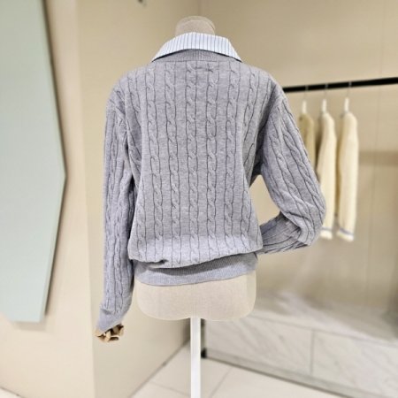 꽈배기 단가라 셔츠배색 니트가디건