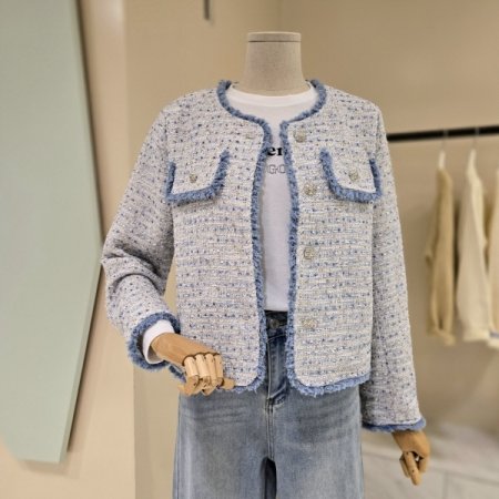 라인 배색 트위드 자켓