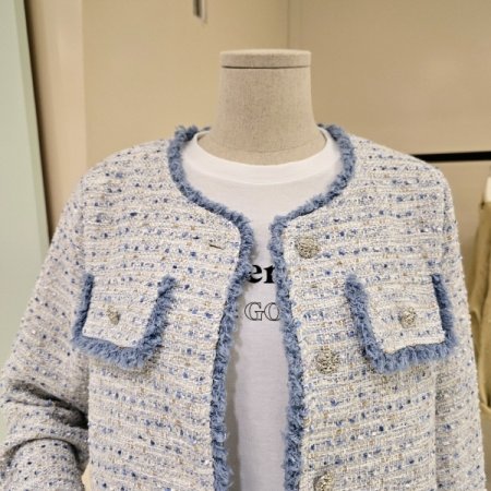 라인 배색 트위드 자켓