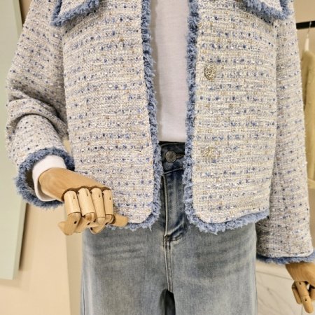 라인 배색 트위드 자켓